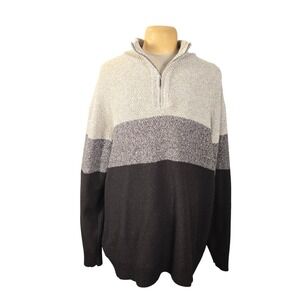 Silversilk Mens 5X Quarter Zip Sweater Colorblock Brown Grey Cream Microfiber